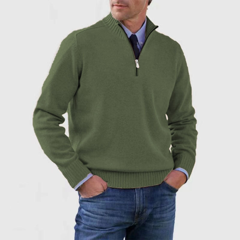 Classic Men's Knit Quarter-Zip Sweater - Solid Color Long Sleeve Stand Collar Top for Winter LONDYN UPBRINGING