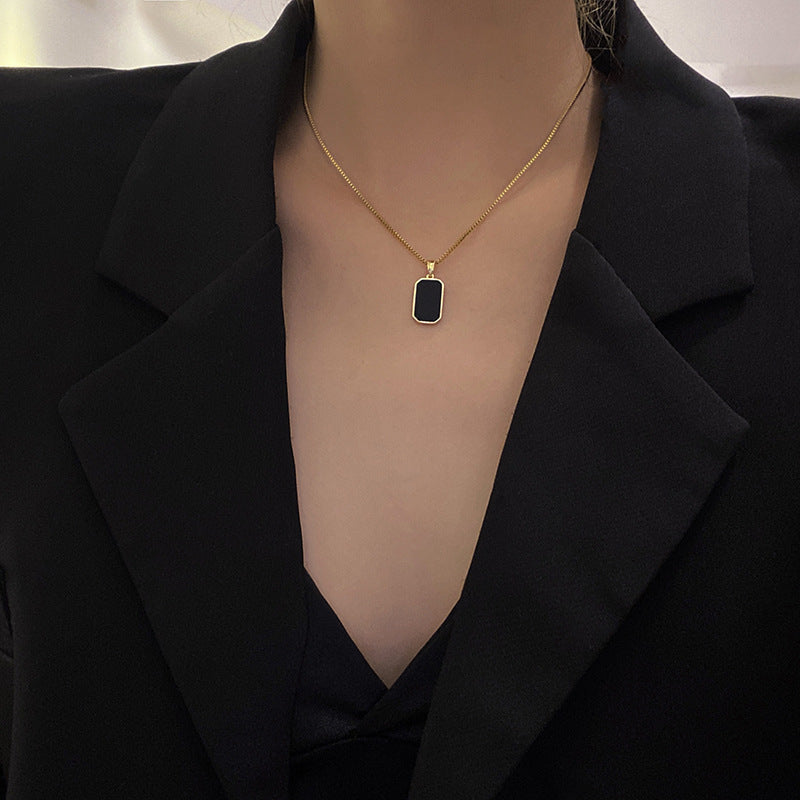 18K Gold Plated Titanium Steel Rectangular Pendant Necklace | Non-Fading Small Black Bar Jewelry for Men & Women LONDYN UPBRINGING