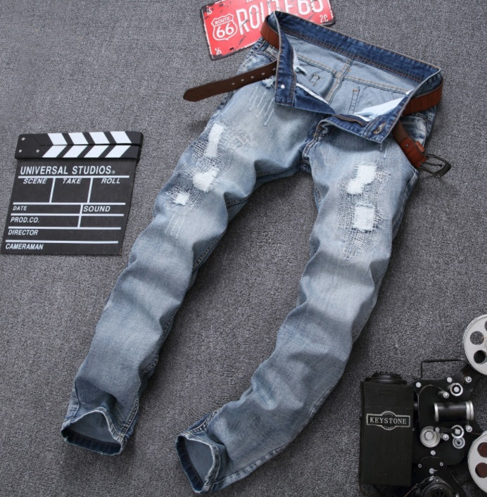 MCCKLE Men’s Ripped Jeans – Slim Fit Distressed Denim Pants in Light Blue LONDYN UPBRINGING