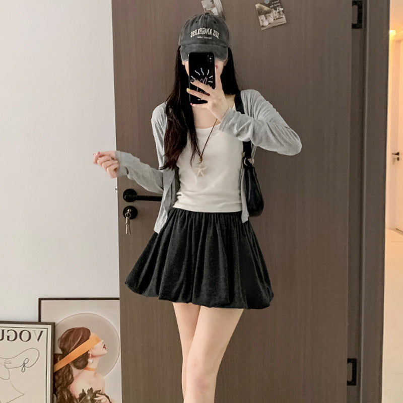 Women's High Waist Ruffle Bubble Skirt | Textured Crimp Gathered Slimming Mini/Midi LONDYN UPBRINGING