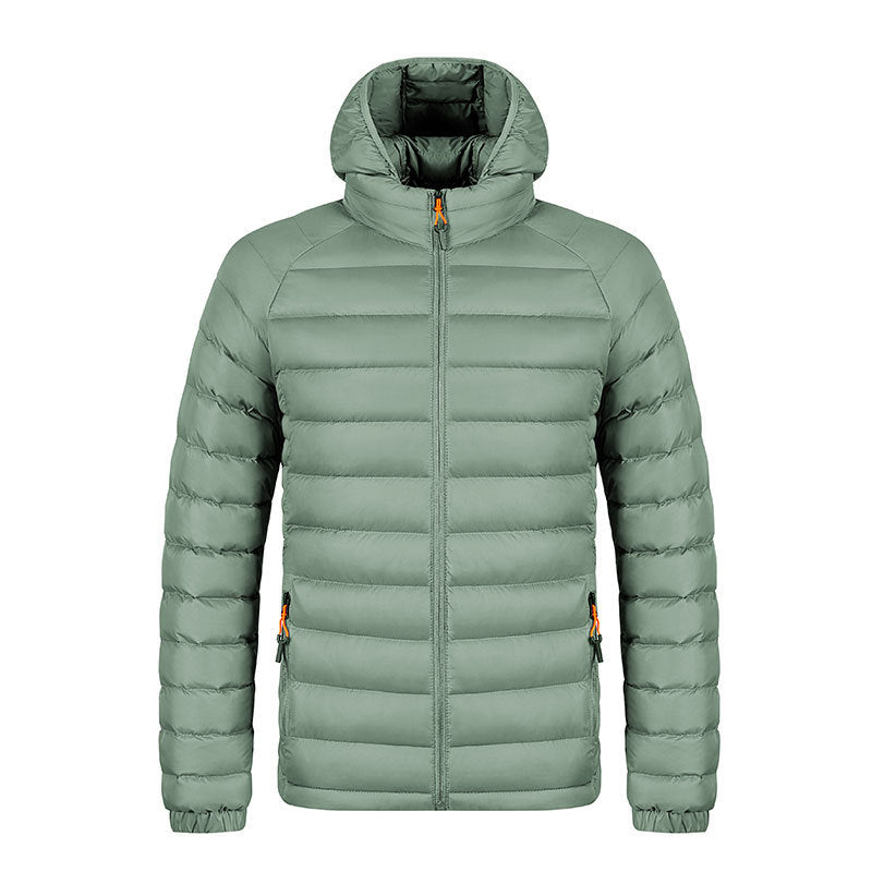 Men’s Winter Lightweight Hooded Coat – Warm Zipper Jacket with Pockets, Portable & Stylish Solid Color Outerwear LONDYN UPBRINGING
