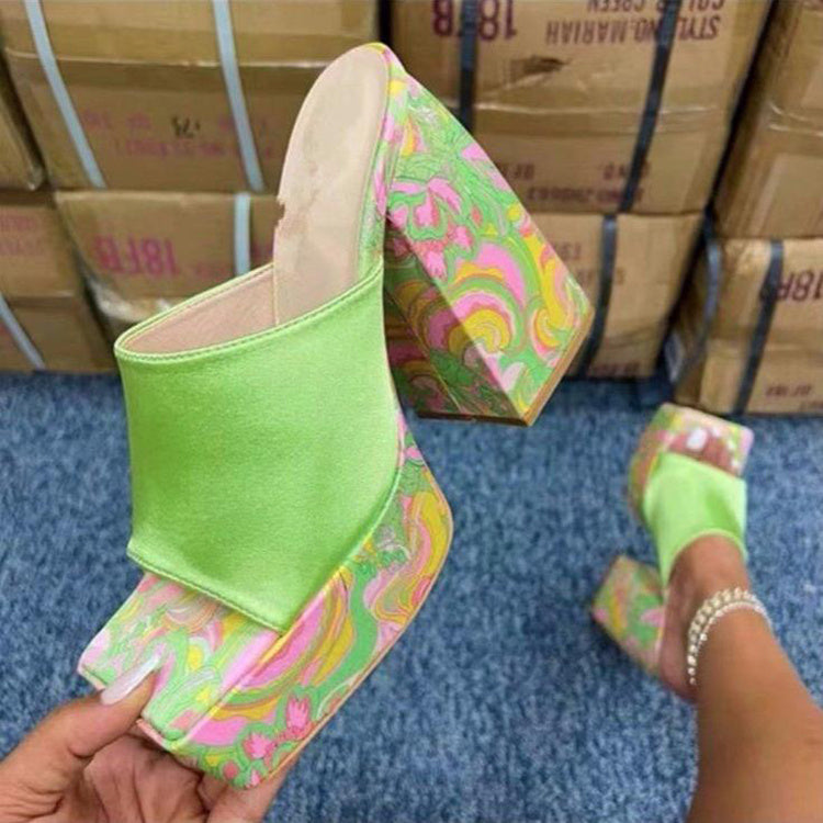 Women's Summer Printed Square Toe High Heel Sandals: Fashion Patterned Dress Shoes LONDYN UPBRINGING