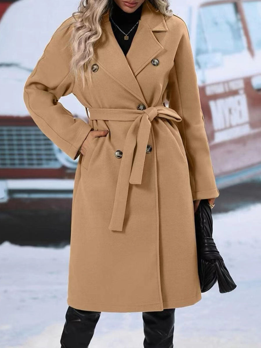 Women's Double-Breasted Trench Coat with Belt – Warm Winter Lapel Long Jacket LONDYN UPBRINGING