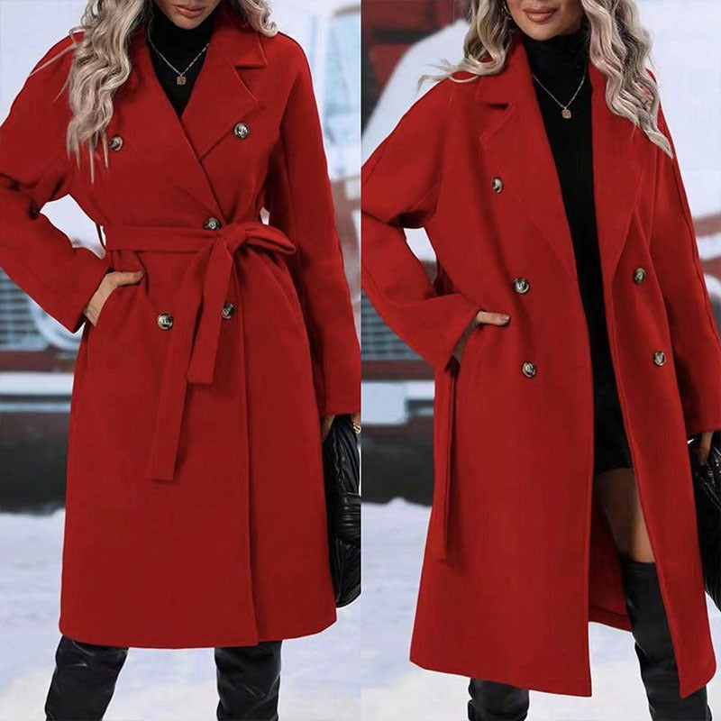 Women's Double-Breasted Trench Coat with Belt – Warm Winter Lapel Long Jacket LONDYN UPBRINGING
