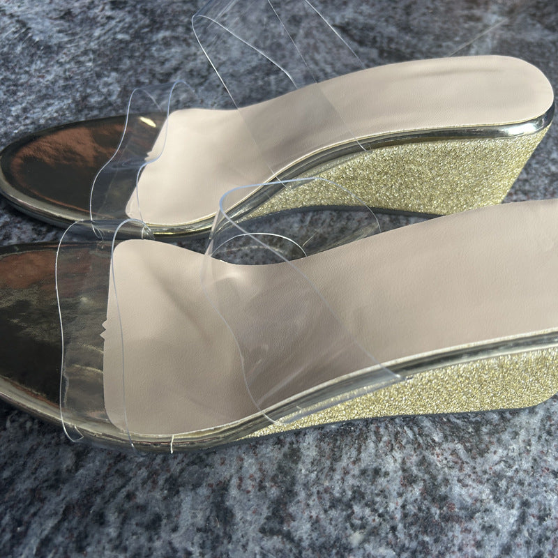 Women's Transparent Wedge Sandals: Summer Clear Platform Peep Toe Slip-On Heels LONDYN UPBRINGING