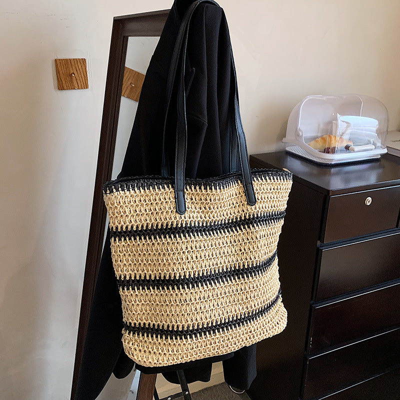 Striped Summer Straw Handbag for Women – Large Capacity Casual Tote Bag LONDYN UPBRINGING