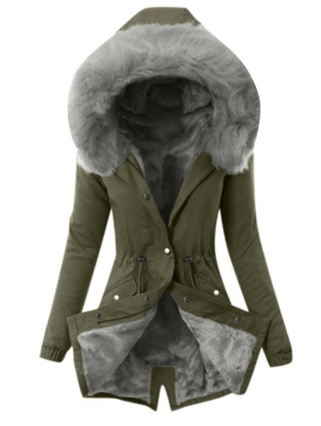 Women's Fuzzy Fleece Hooded Jacket with Drawstring | Cozy Sherpa Zip-Up Coat LONDYN UPBRINGING