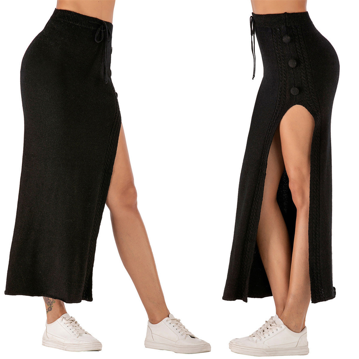Slim-Fit Wool Blend Midi Skirt with High-Slit - Versatile European Style Winter Fashion LONDYN UPBRINGING