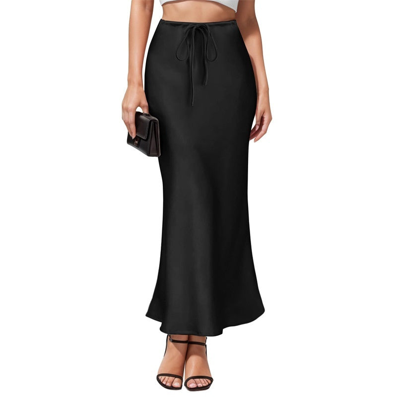 Elegant Acetate Satin Irregular Hem Skirt - Intellectual High-Waist Midi Design LONDYN UPBRINGING