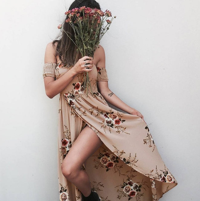 Boho Floral Off-Shoulder Maxi Dress for Women | Summer Beach Vacation Style LONDYN UPBRINGING
