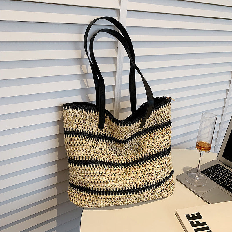 Striped Summer Straw Handbag for Women – Large Capacity Casual Tote Bag LONDYN UPBRINGING