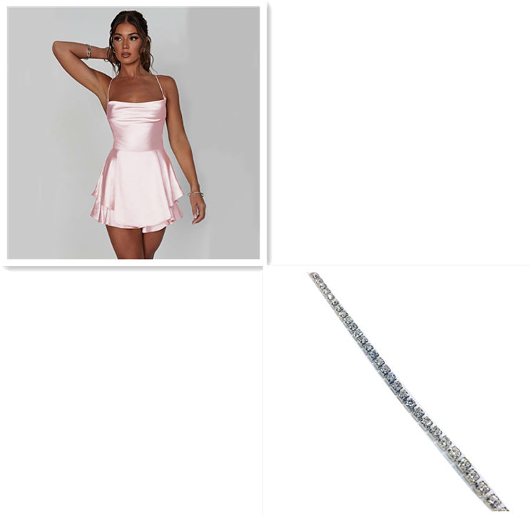 Sexy Suspender Satin Dress for Women | Elegant Slim Strap Backless Lace-Up A-Line LONDYN UPBRINGING