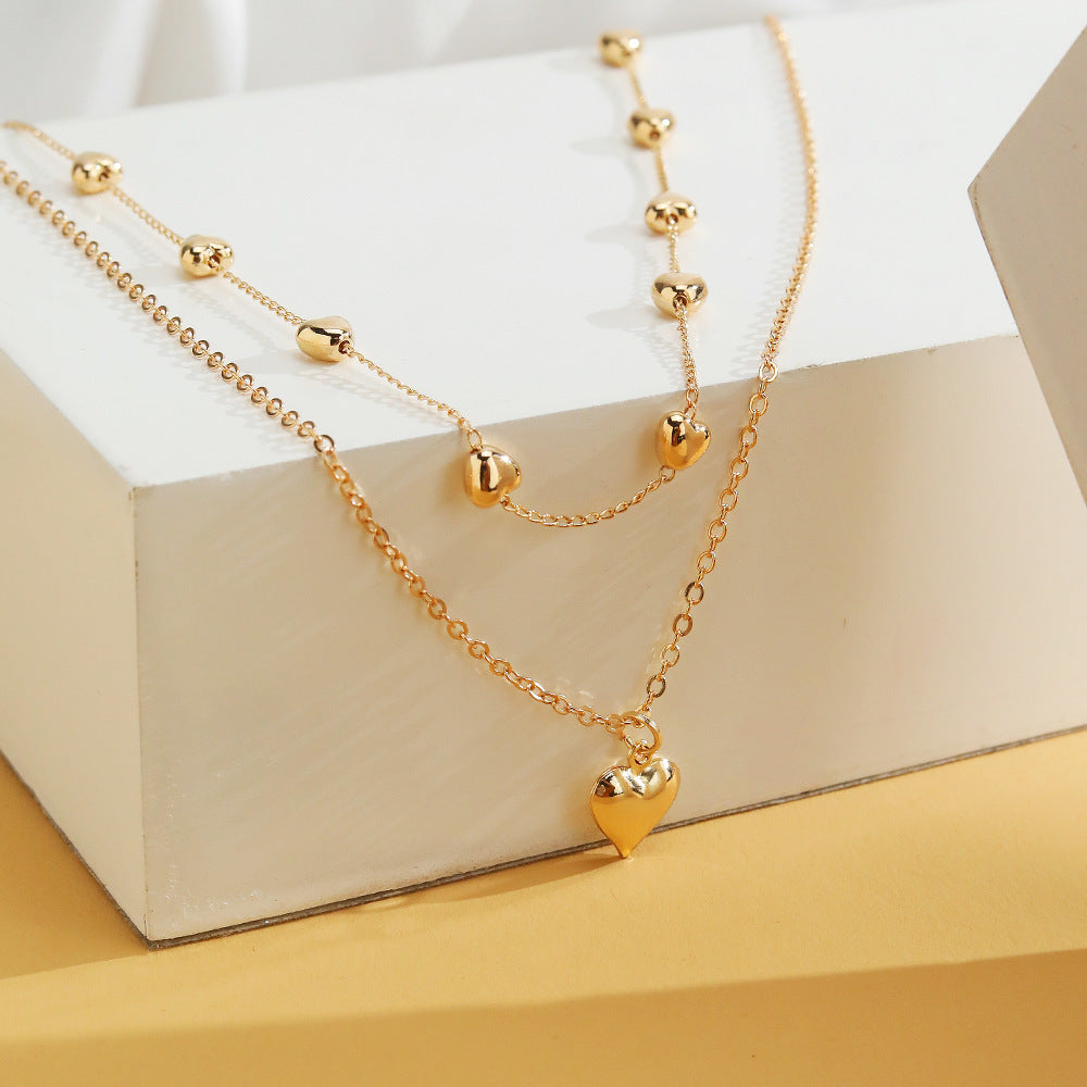 Double-layer Heart Pendant Fine Chain Necklace For Women Multilayer Gold Color Metal Necklaces Fashion Jewelry Accessories LONDYN UPBRINGING