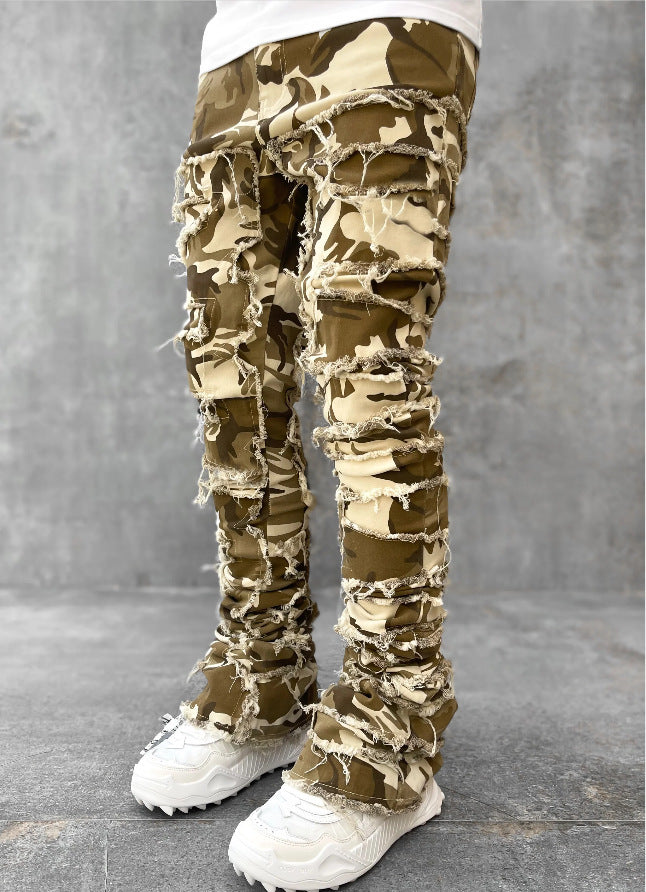 Men’s Patched Stacked Jeans – Long Tight-Fit Fashion Trousers for Trendy Streetwear Style LONDYN UPBRINGING