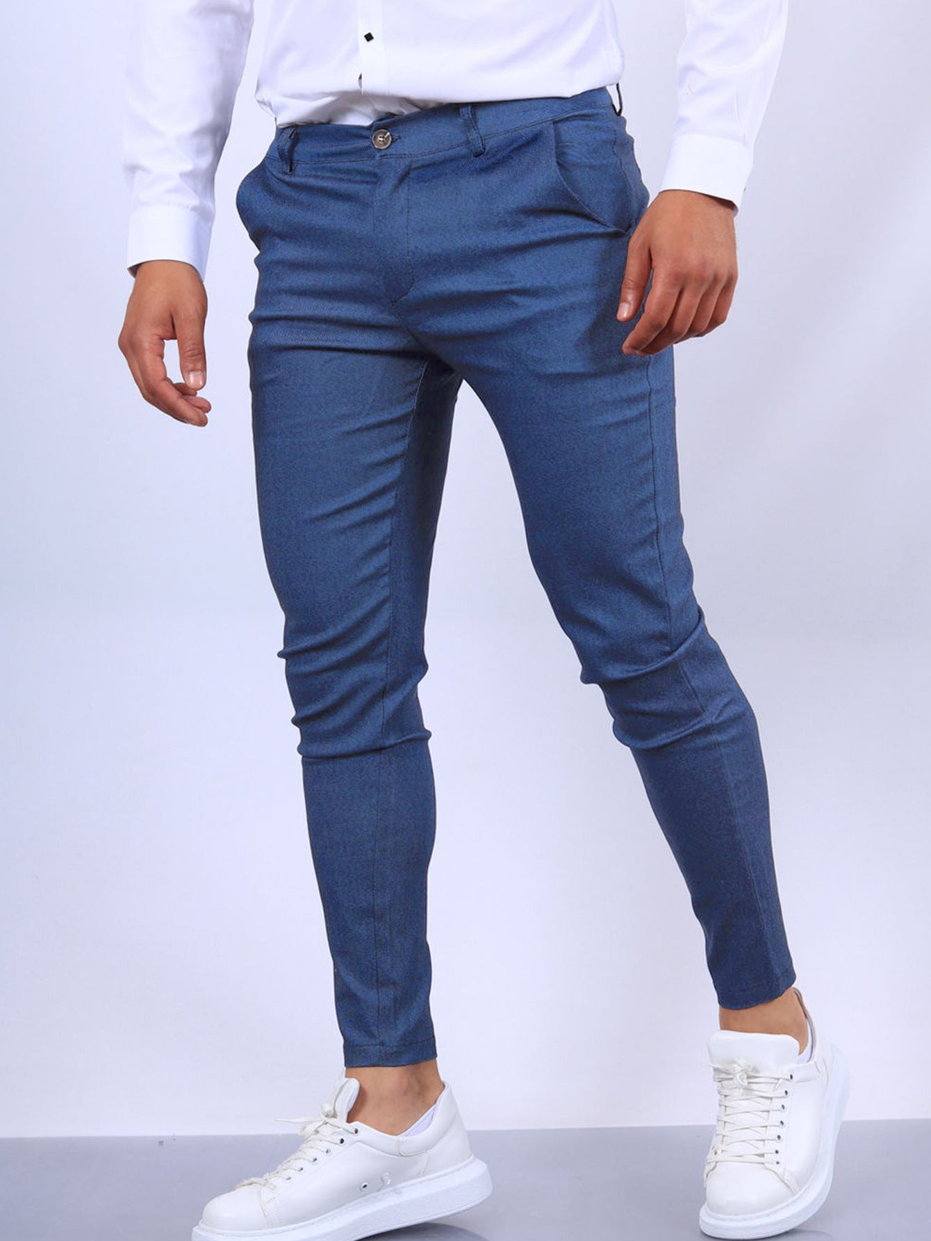 Men’s Slim Button Trousers – Fashion Solid Long Pencil Pants for Office & Casual Wear LONDYN UPBRINGING