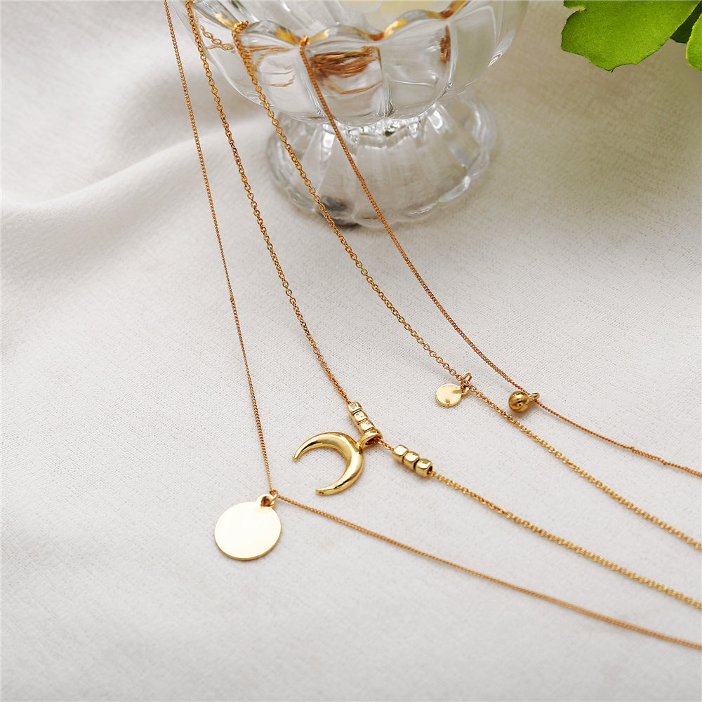 Multi-layer Moon Pendant Necklaces for Women Bohemian Wafer Elegant Necklace LONDYN UPBRINGING