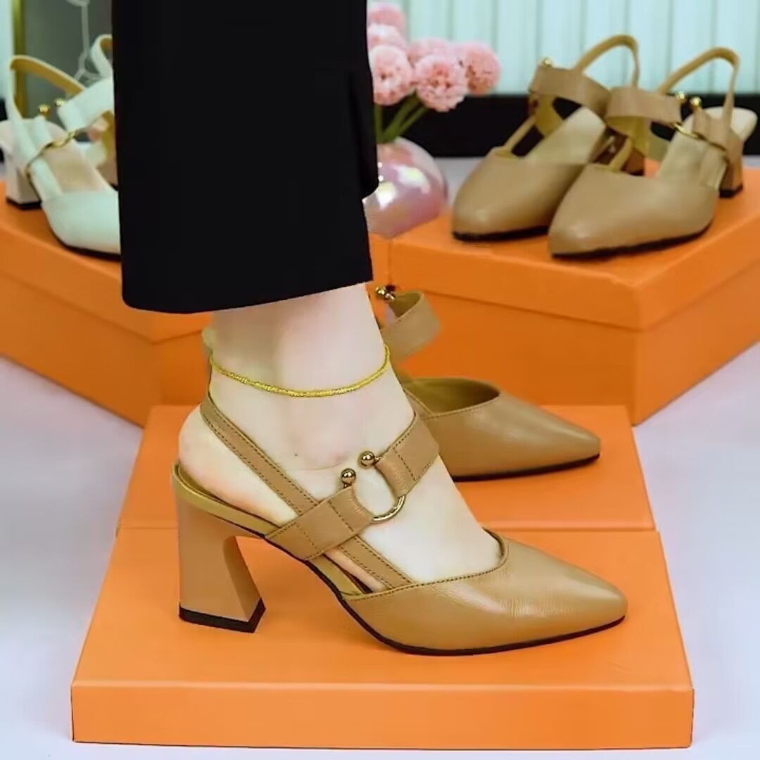 Women's Leather Slingback Closed Toe High Heels: Chunky Block Heel Dress Pumps LONDYN UPBRINGING