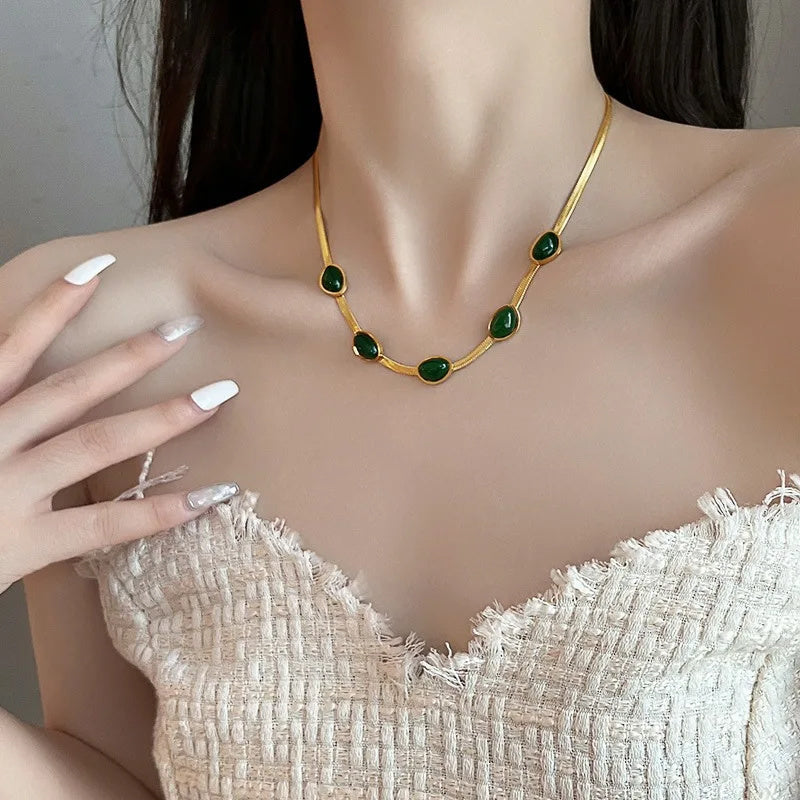Boho Multilayer Necklace for Women | Green Stone Crystal Pendant & Snake Chain Fashion Jewelry LONDYN UPBRINGING