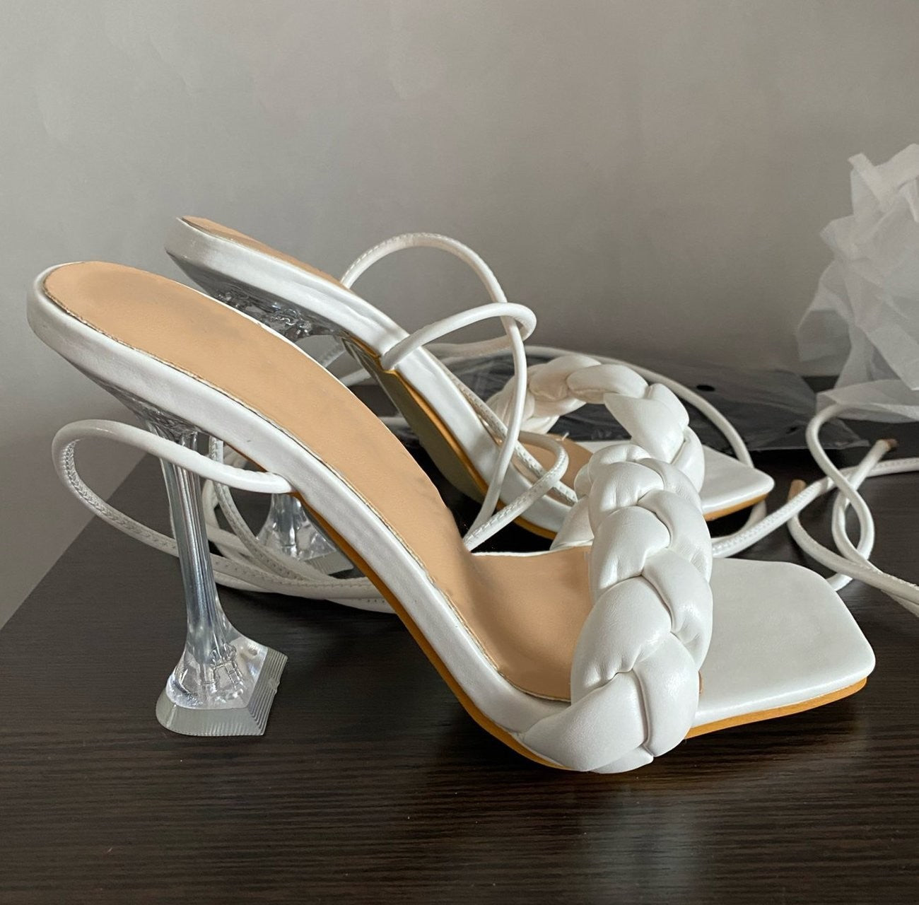 Women's Weave Strappy Square Toe Stiletto Heels: Woven Texture Party Pumps LONDYN UPBRINGING