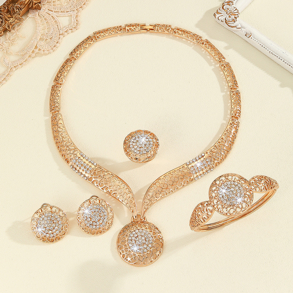 Statement Rhinestone 4-Piece Jewelry Set | Women's Exaggerated Crystal Necklace, Bracelet, and Earring Suite LONDYN UPBRINGING