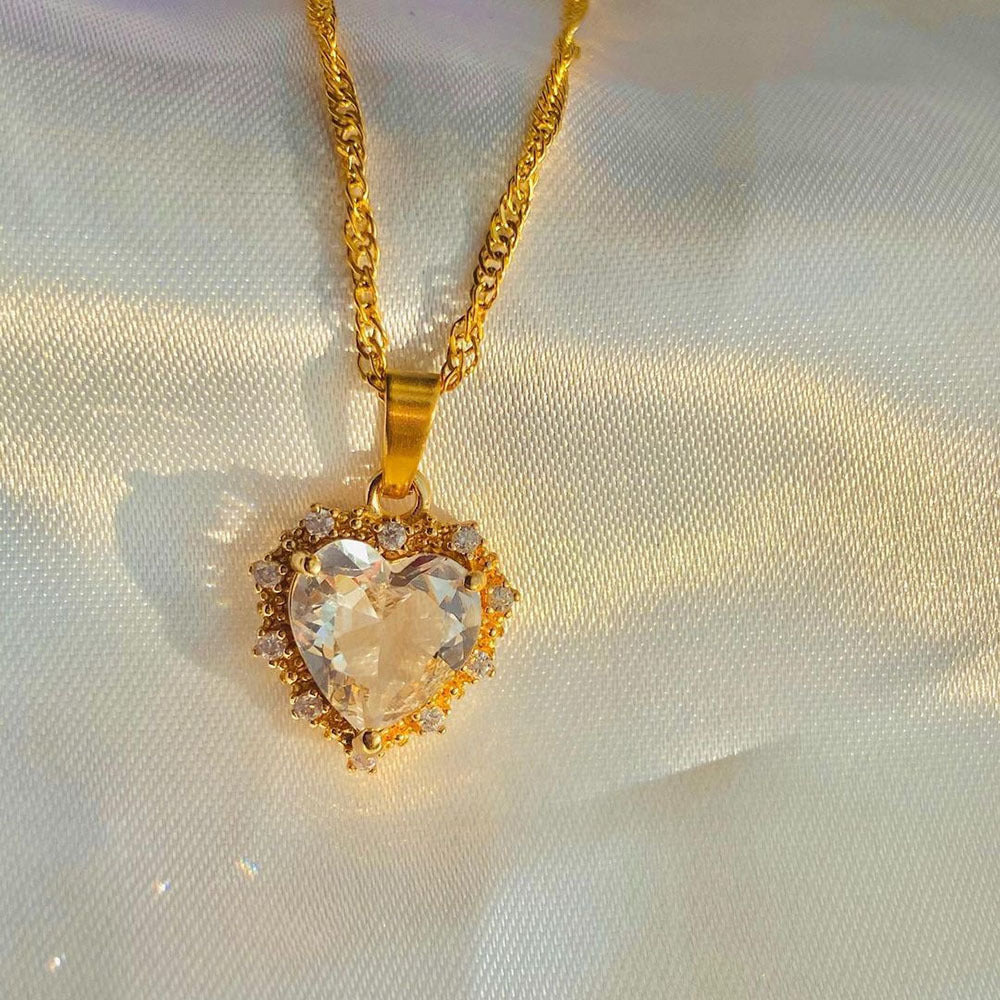 INS Style Colorful Rhinestone Heart Necklace | Personalized Gold Love Clavicle Chain for Valentine's Day LONDYN UPBRINGING