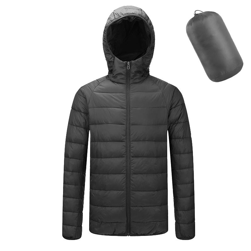 Men’s Lightweight Hooded Winter Jacket – Warm Solid Color Zipper Coat for Fashionable & Portable Outerwear LONDYN UPBRINGING