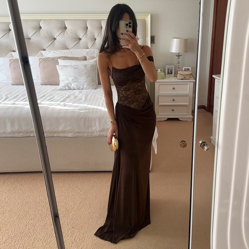 Sheer Lace Elegant Maxi Dress Women Sleeveless Backless Chic Evening Dress Off Shoulder Fashion Midi Dresses Slim Summer Dresses LONDYN UPBRINGING
