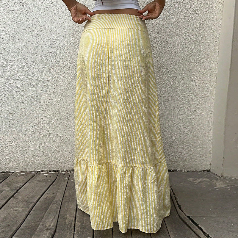 Women's Solid Color Umbrella Skirt | High-Waist Woven A-Line Midi Skirt LONDYN UPBRINGING