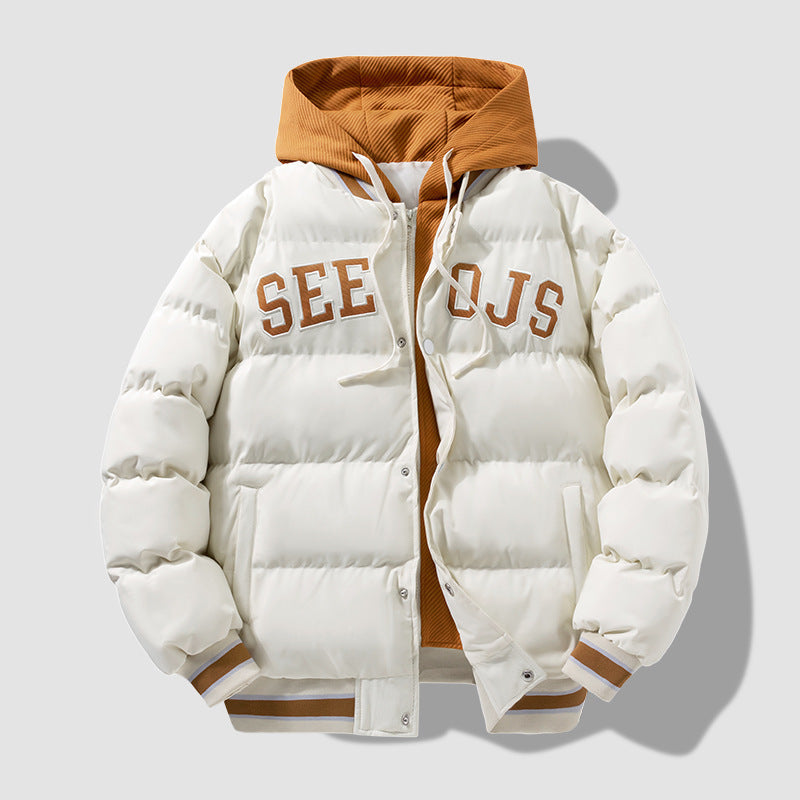 Men’s Fashion Letter Hooded Coat – Warm Cotton Winter Jacket with Zipper for Teens & Adults LONDYN UPBRINGING