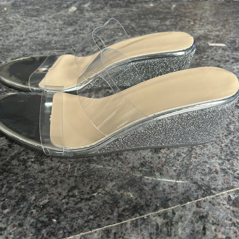 Women's Transparent Wedge Sandals: Summer Clear Platform Peep Toe Slip-On Heels LONDYN UPBRINGING