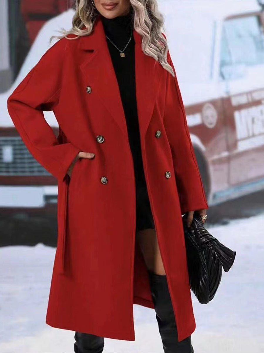 Women's Double-Breasted Trench Coat with Belt – Warm Winter Lapel Long Jacket LONDYN UPBRINGING