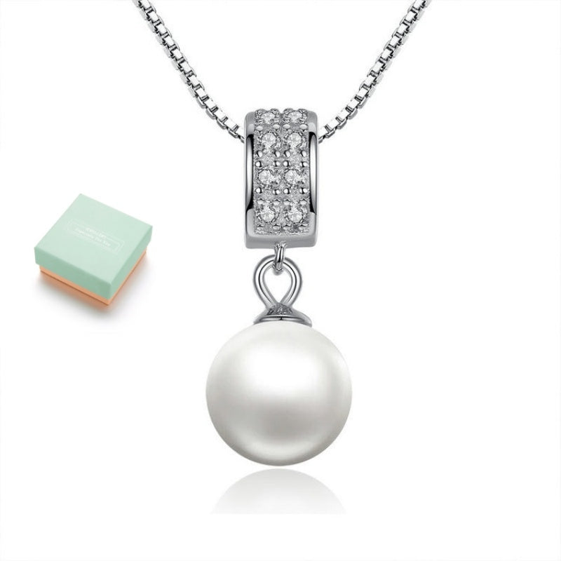 925 Sterling Silver Simulated Pearl Pendant Necklace | Long Chain Wedding & Bridal Jewelry LONDYN UPBRINGING