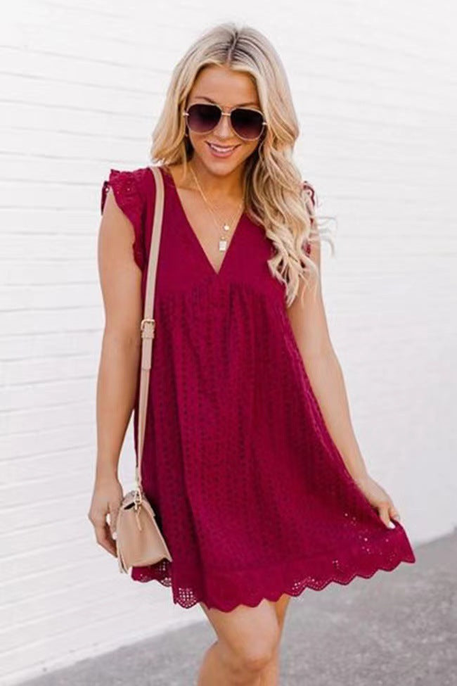 Sleeveless V-Neck Jacquard Dress with Pockets - Summer Beach Cutout Style LONDYN UPBRINGING