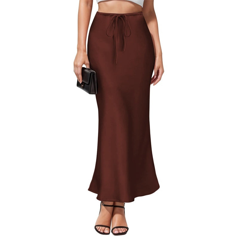 Elegant Acetate Satin Irregular Hem Skirt - Intellectual High-Waist Midi Design LONDYN UPBRINGING