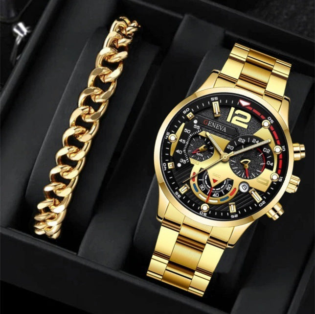 2PCS Men’s Quartz Watch & Bracelet Set – Steel Strip Fashion Business Watches, Perfect Valentine’s Gift LONDYN UPBRINGING