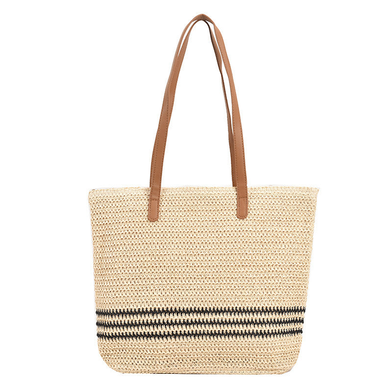 Striped Summer Straw Handbag for Women – Large Capacity Casual Tote Bag LONDYN UPBRINGING