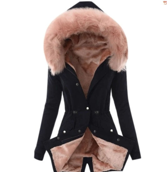 Women's Fuzzy Fleece Hooded Jacket with Drawstring | Cozy Sherpa Zip-Up Coat LONDYN UPBRINGING