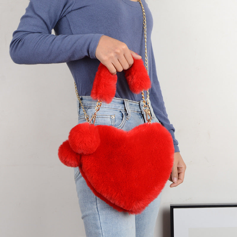 Women’s Love Plush Handbag – Soft Furry Shoulder Bag for Valentine’s Day & Party Outfits LONDYN UPBRINGING