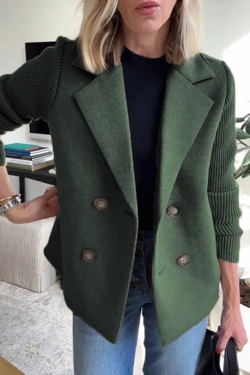 Women's Double-Breasted Lapel Coat with Knitted Sleeve Splicing: Fashion Outerwear Jacket LONDYN UPBRINGING