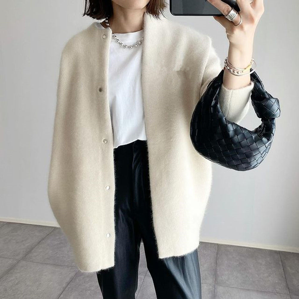 Single-Breasted Knit Cardigan - Women's Solid Color Autumn Sweater Jacket LONDYN UPBRINGING