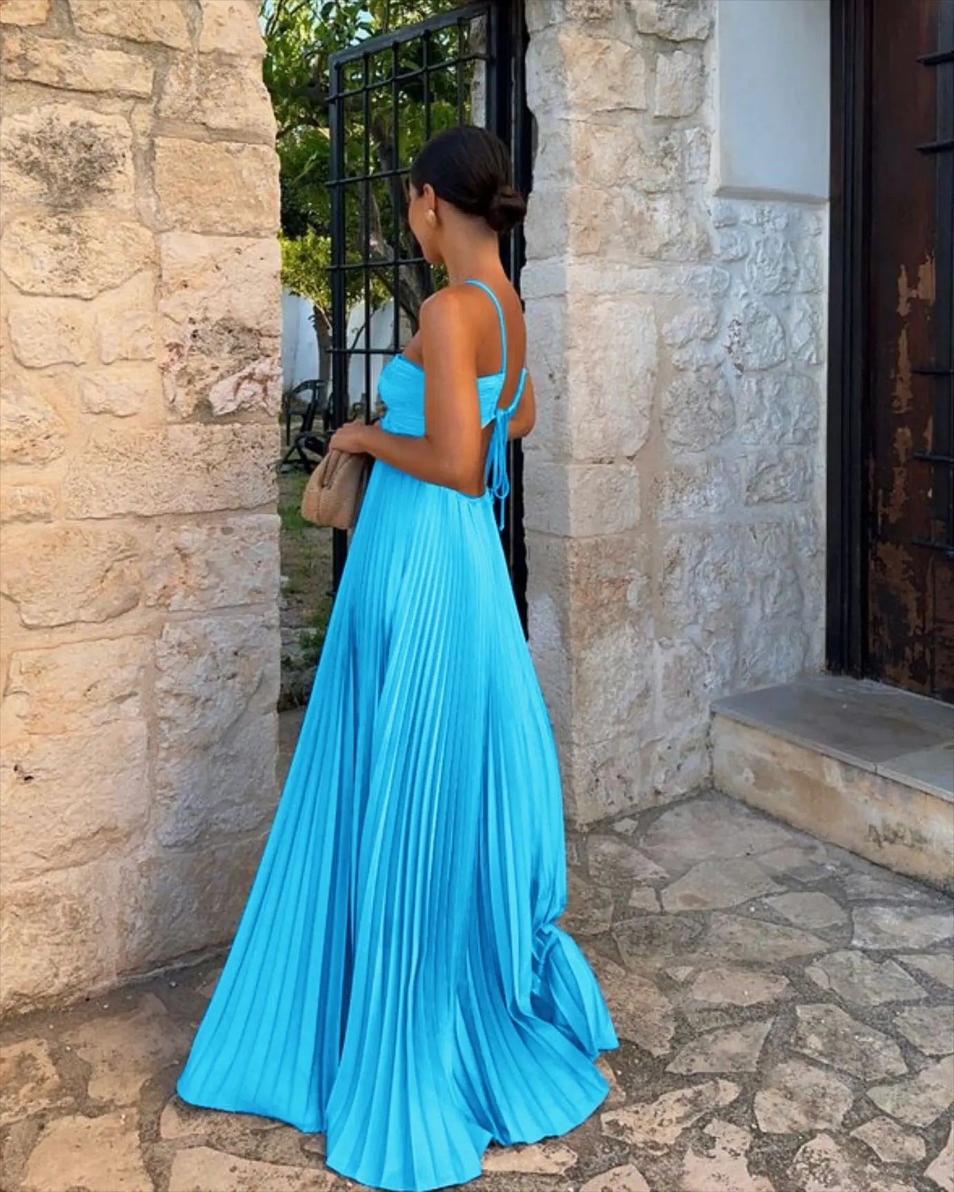 Halter Neck Pleated Midi Dress - Sleeveless Hollow-Out Evening & Club Wear LONDYN UPBRINGING