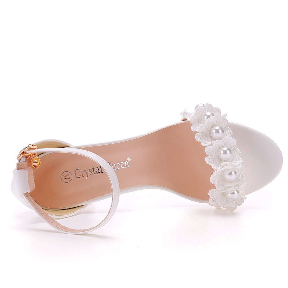 Women's One-Strap Beaded Flower High Heel Sandals: Elegant Single Band Embellished Heels LONDYN UPBRINGING