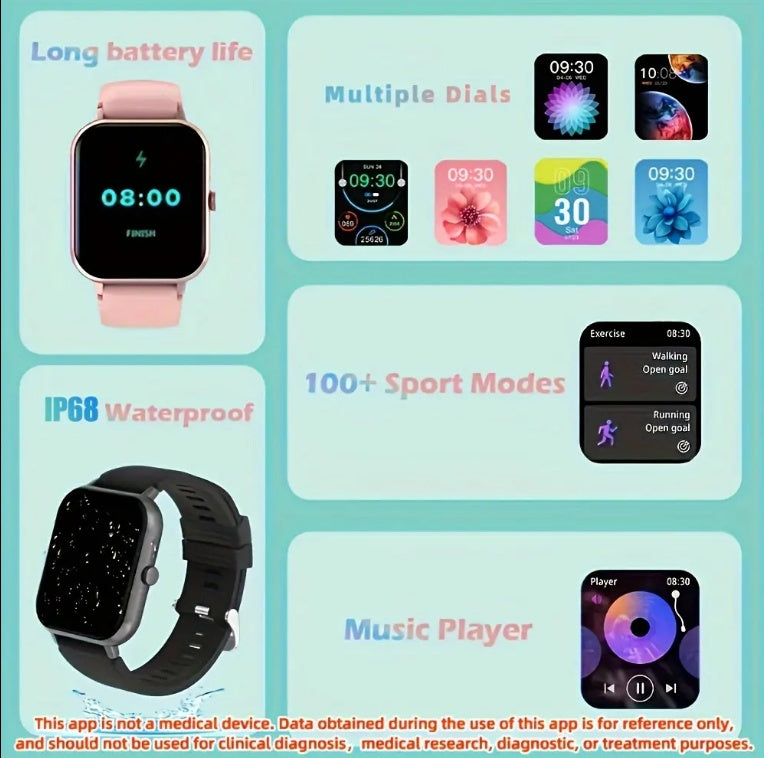 ZL54CJ Smartwatch – Square Bluetooth Call Fitness Tracker for Men & Women, Waterproof Sports Watch for iOS & Android LONDYN UPBRINGING