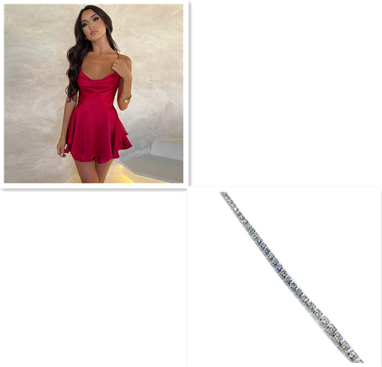 Sexy Suspender Satin Dress for Women | Elegant Slim Strap Backless Lace-Up A-Line LONDYN UPBRINGING
