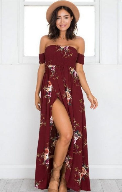 Boho Floral Off-Shoulder Maxi Dress for Women | Summer Beach Vacation Style LONDYN UPBRINGING