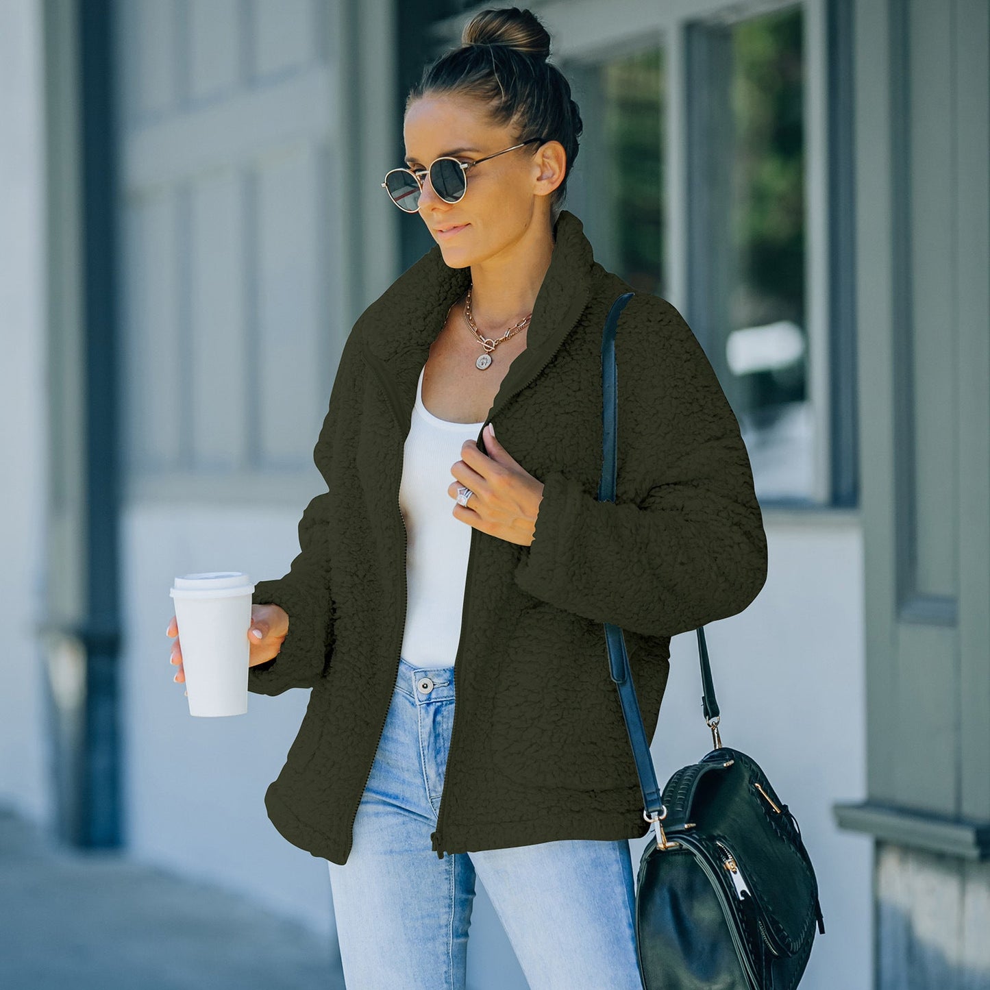 Women's Sherpa Fleece Lined Jacket – Fashionable & Warm Plush Winter Coat LONDYN UPBRINGING