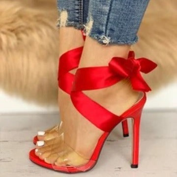 Women's Super High Transparent Sandals: Lace-Up Cutout Vinyl Stiletto Heels LONDYN UPBRINGING