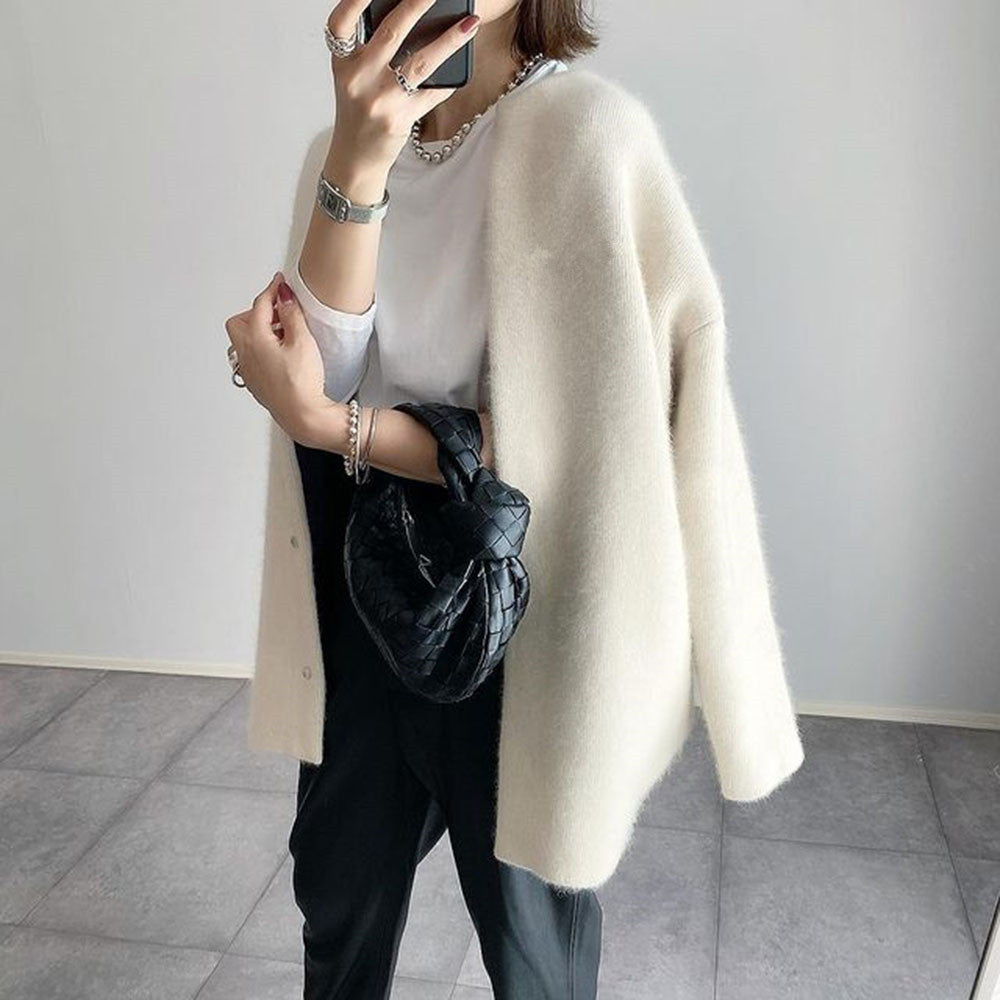 Single-Breasted Knit Cardigan - Women's Solid Color Autumn Sweater Jacket LONDYN UPBRINGING