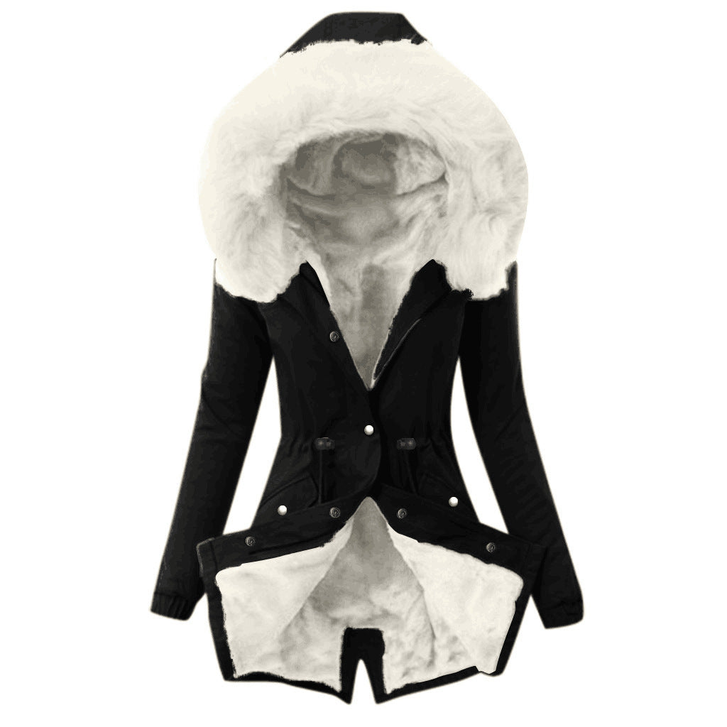 Women's Fuzzy Fleece Hooded Jacket with Drawstring | Cozy Sherpa Zip-Up Coat LONDYN UPBRINGING