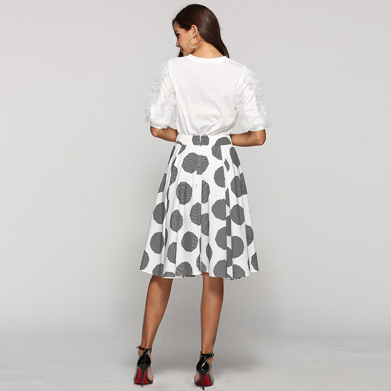 Large Polka Dot Round Slim Fit Mid-Length Skirt With Large Hem LONDYN UPBRINGING